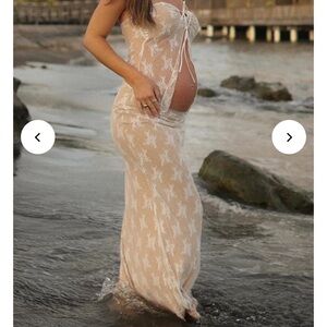 Cream Sheath Maternity Maxi 2 Piece Set